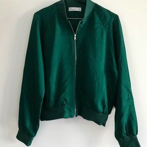 Grana Silk Bomber Jacket in Green - Small